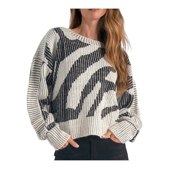 Elan Women’s Zebra Print Black And Off White Sweater Size...